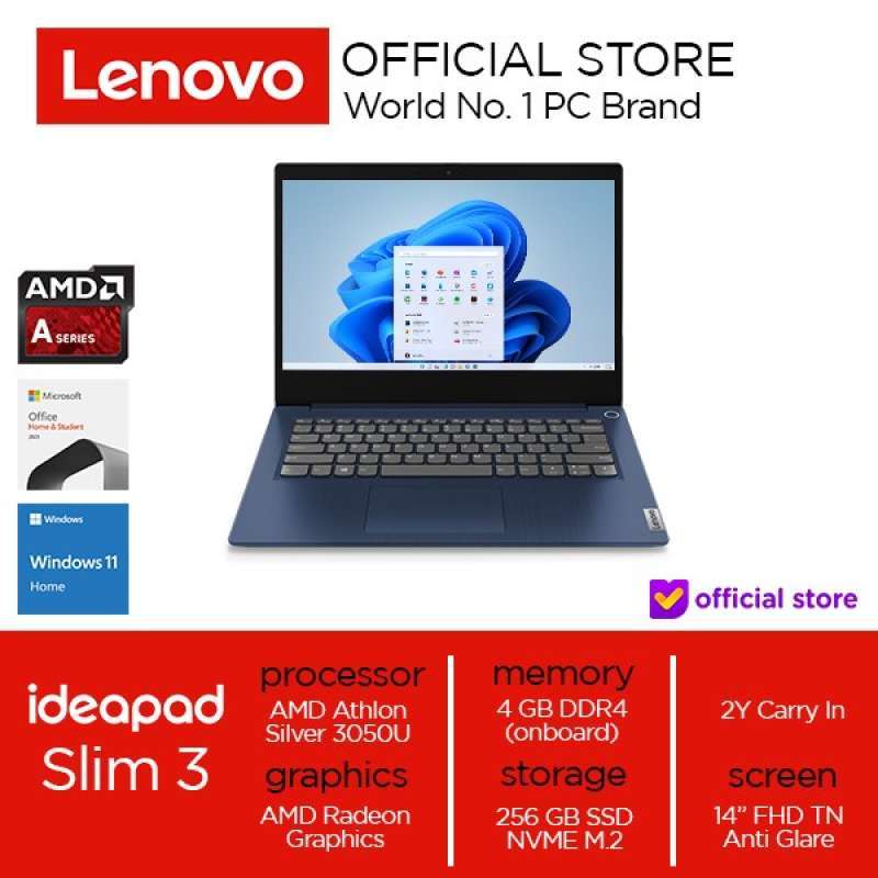 Lenovo IdeaPad 14ADA05 Athlon Silver 3050U 4GB 256GB SSD Win10+OHS  Upgrade to 8GB 81W000V1ID 81W000V2ID