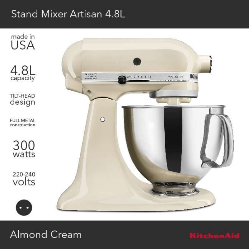 KitchenAid 220 Volt Almond Cream 4.8L Artisan Stand Mixer