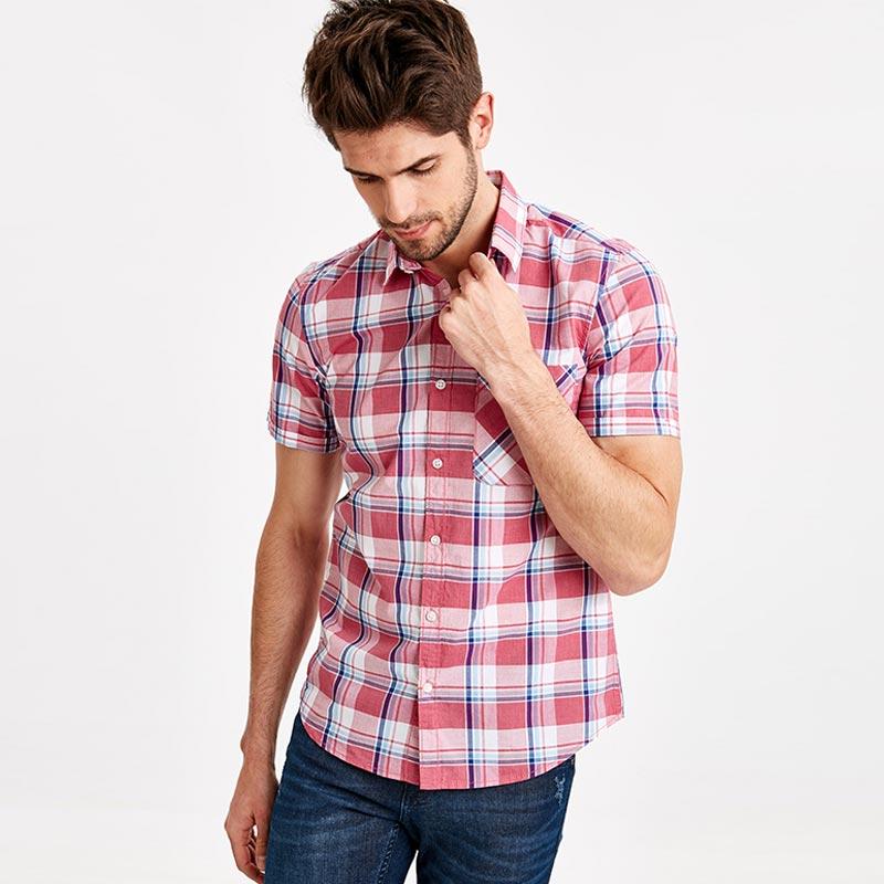 Jual Lc Waikiki Extra Slim Fit Plaid Poplin Men S Short Sleeve Shirt Red Checked 9sh266z8 Online November 2020 Blibli
