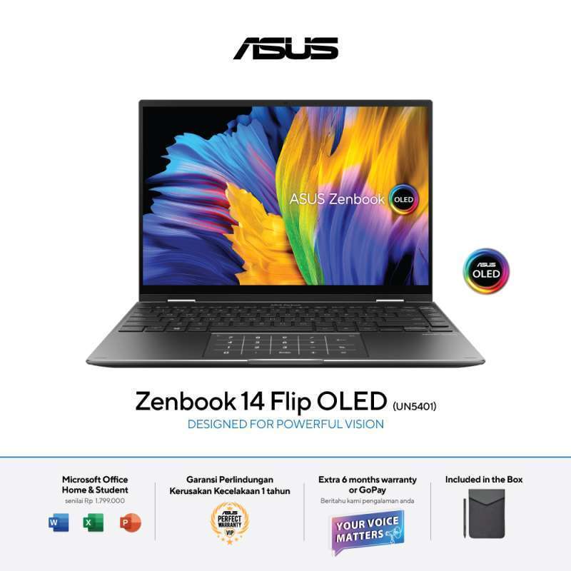 ASUS Zenbook 14 Flip OLED UN5401QA-OLED552 Jade Black [AMD Ryzen™ 5600H  AMD Radeon™ Graphics 8GB 512GB 14inch Touch WIN11 OHS]
