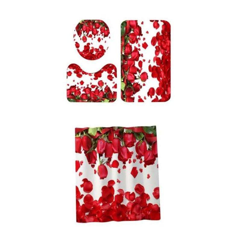 Jual Oem Red Rose Bathroom Set Shower Curtain With Rug Mat Toilet Lid Cover Online Oktober 2020 Blibli Com