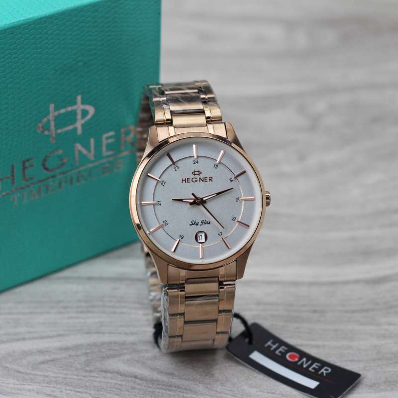 Jam Tangan Pria Hegner Original Tali Stainles Steel Tanggal Aktif Free Box dan Garansi 100 H80124