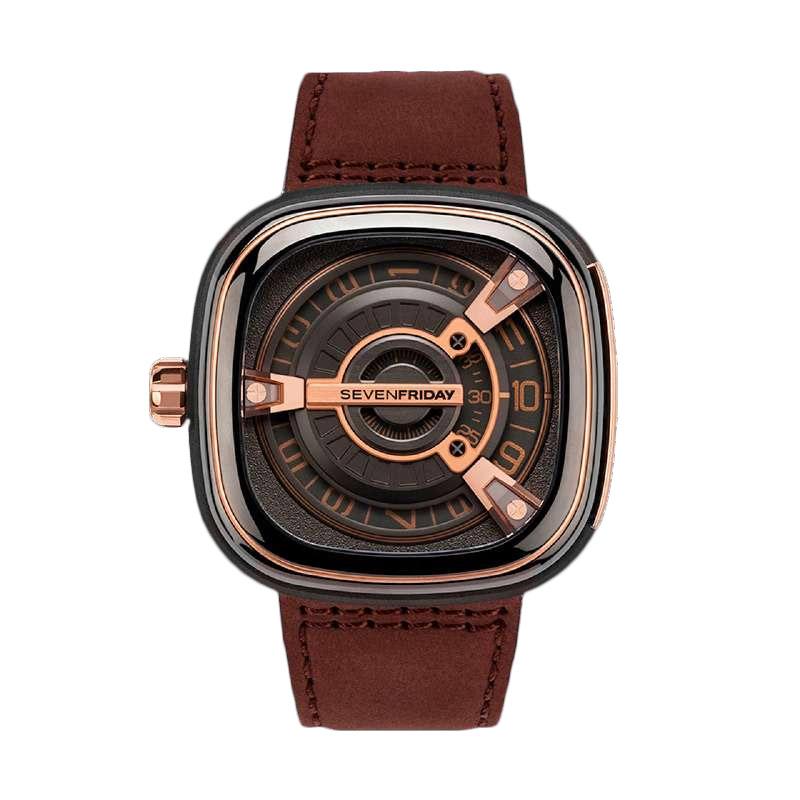 Sevenfriday Case Automatic Lethaer Strap Jam Tangan Pria Brown Aunthentic SF M2 02