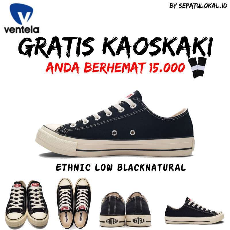 Jual Ventela Ethnic Low Black Natural Sepatu Vantela Sneakers Pria Casual Sekolah Sepatu Wanita Ventella Original Online Oktober 2020 Blibli Com