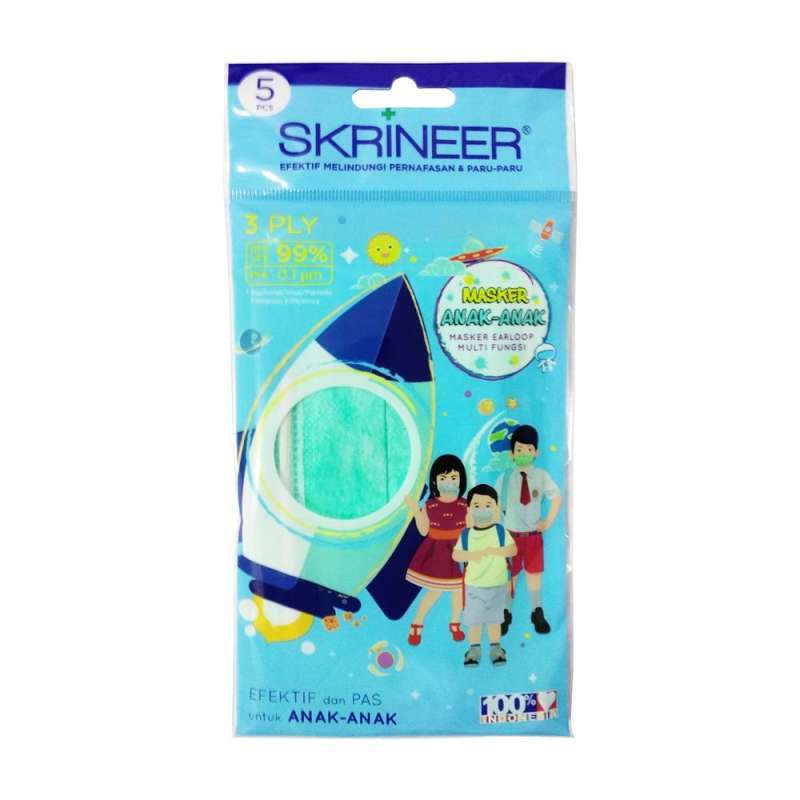Jual Skrineer Kids 3ply Earloop Face Mask Green 5 Masker Wajah Anak Online Desember 2020 Blibli