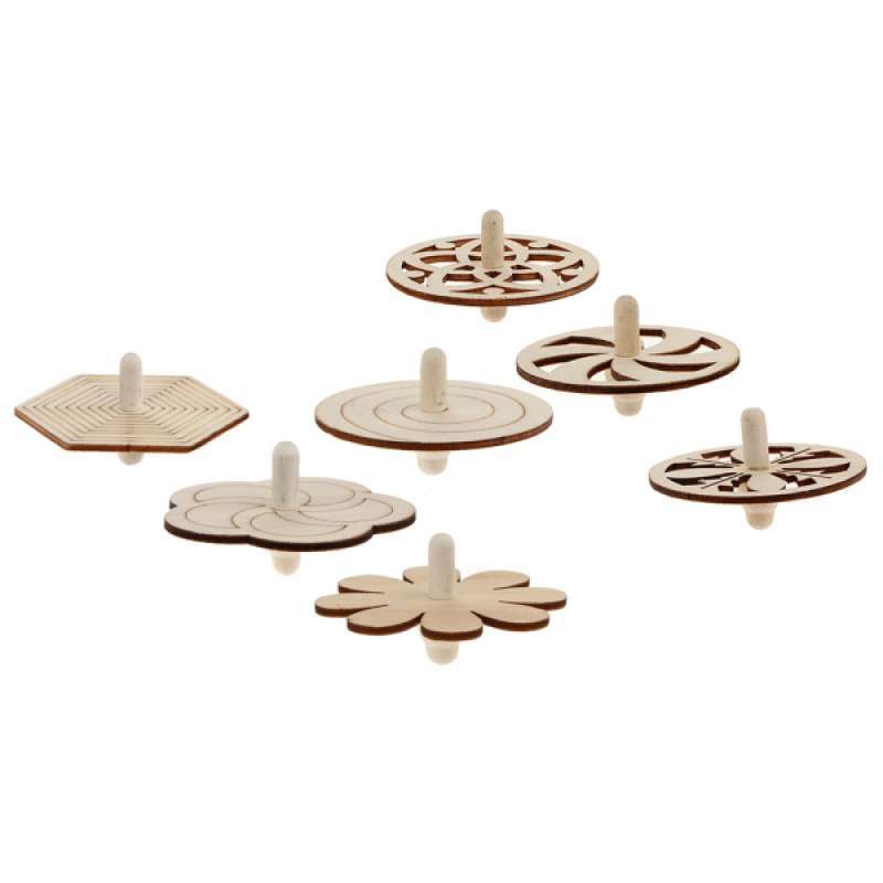 7pcs Unfinished Wood Toy Tops Spinning Tops for Kids DIY Painting Woodcrafts 