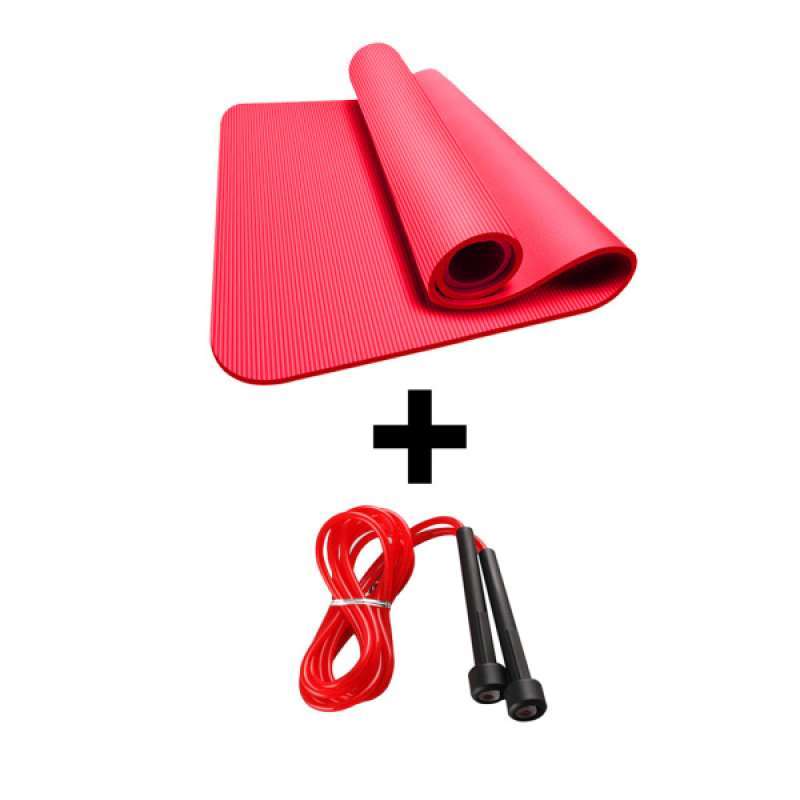 Yoga Mat Gymnastic Pad Fitness Cushion Support Exercise Red & Jump Rope 