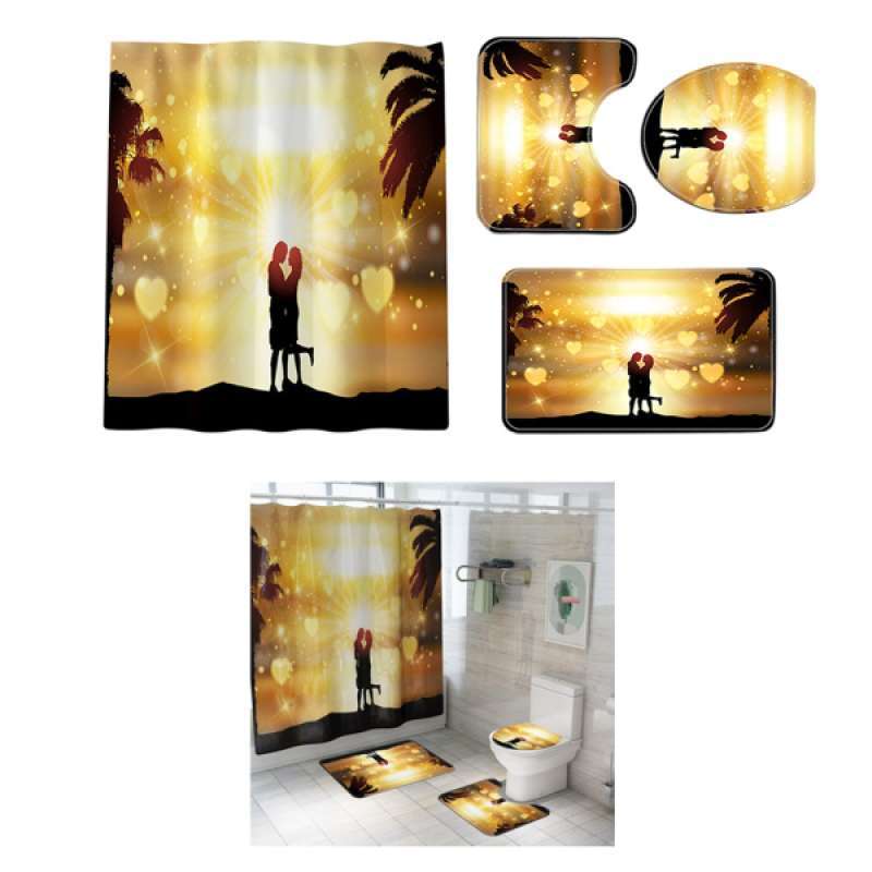 Jual 4pcs Set Shower Curtain Bathroom Rug Set Mat Home Decor Absorb Water Protect The Floor Online November 2020 Blibli Com