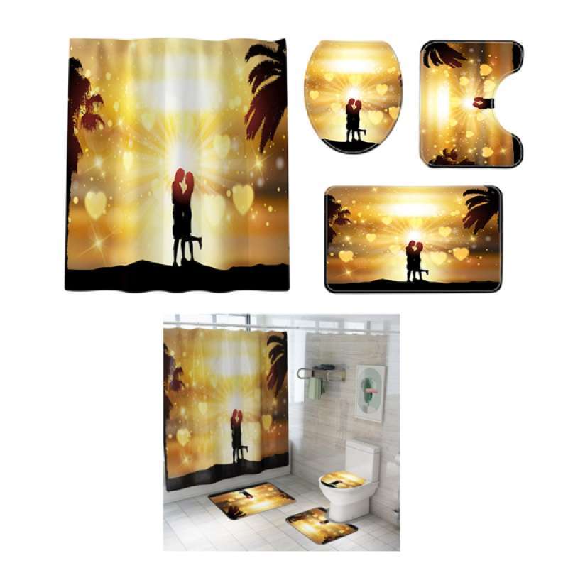 Jual 4pcs Set Shower Curtain Bathroom Rug Set Mat Home Decor Absorb Water Protect The Floor Online Oktober 2020 Blibli Com