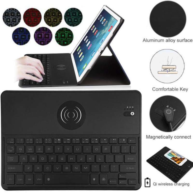 backlight bluetooth keyboard keypad qi wireless charger folio case for ipad
