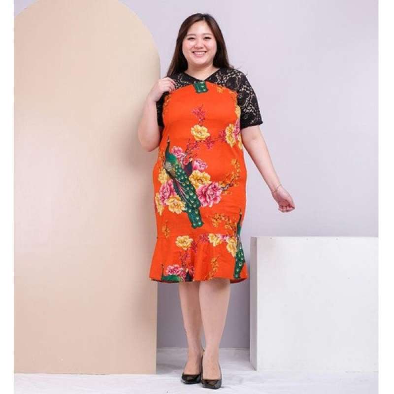 Jual Jo Nic Benina Dress Batik Jumbo Kombinasi Brokat Big Size Fit Up To Xxl Online Desember 2020 Blibli