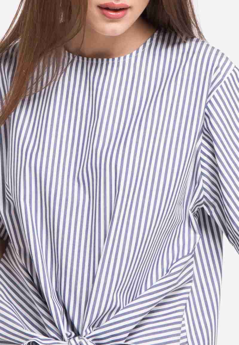WOMEN EB45 NAVY Stripes Ribbon Blouse 