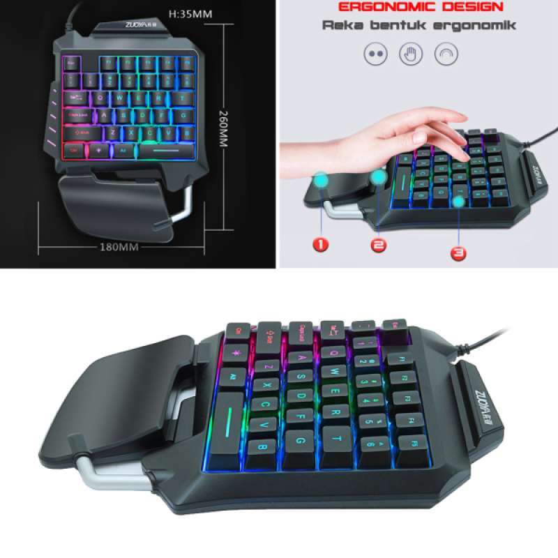 Jual One Hand Small Gaming Keyboard With Palm Rest 35 Keys Rgb Colorful Backlight Online November 2020 Blibli