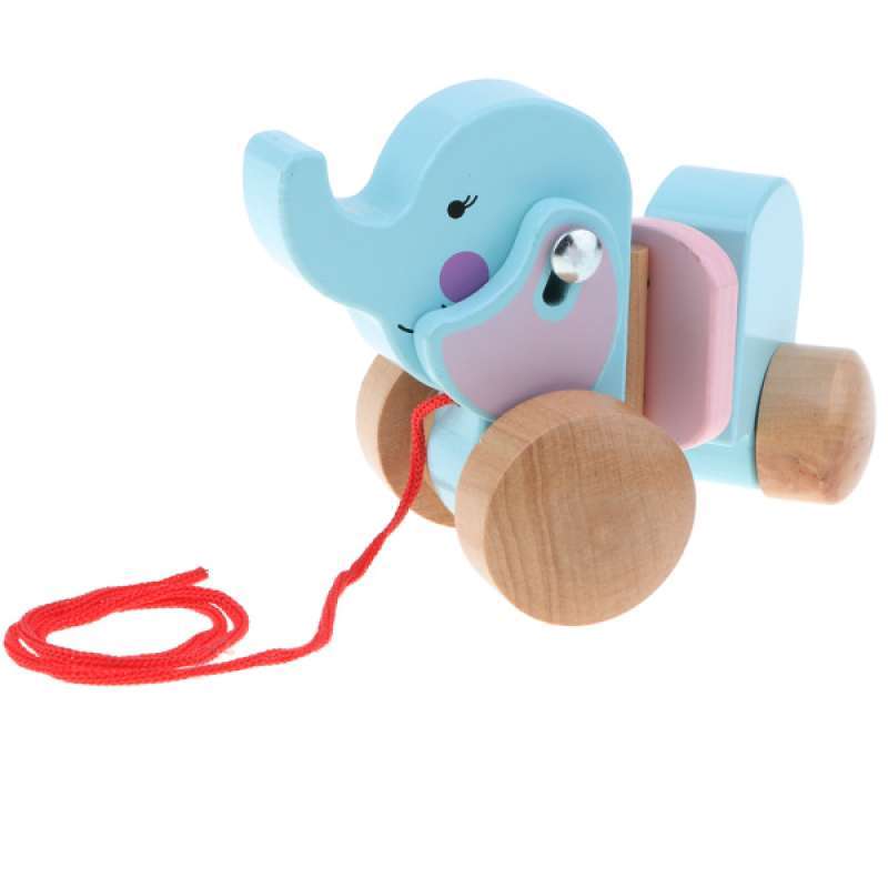 Pull Along Elephant Wooden Push Pull Toy for Baby & Toddler Birthday Gifts 
