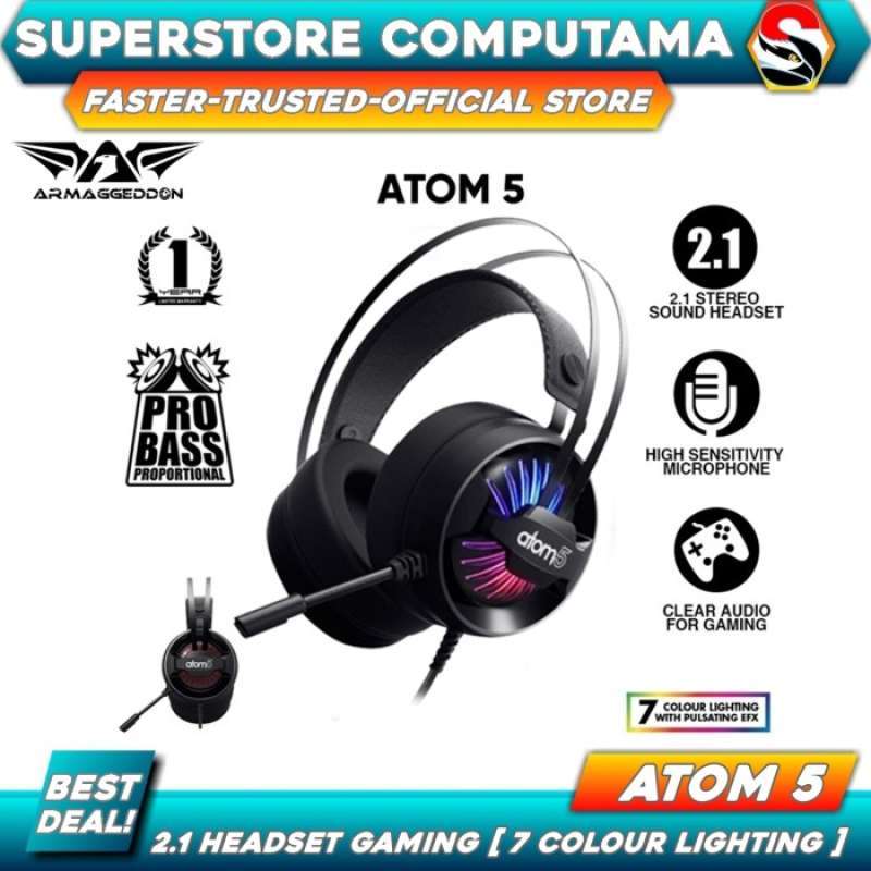 Promo ARMAGGEDDON ATOM 5 2.1 HEADSET GAMING 7 COLOUR LIGHTING
