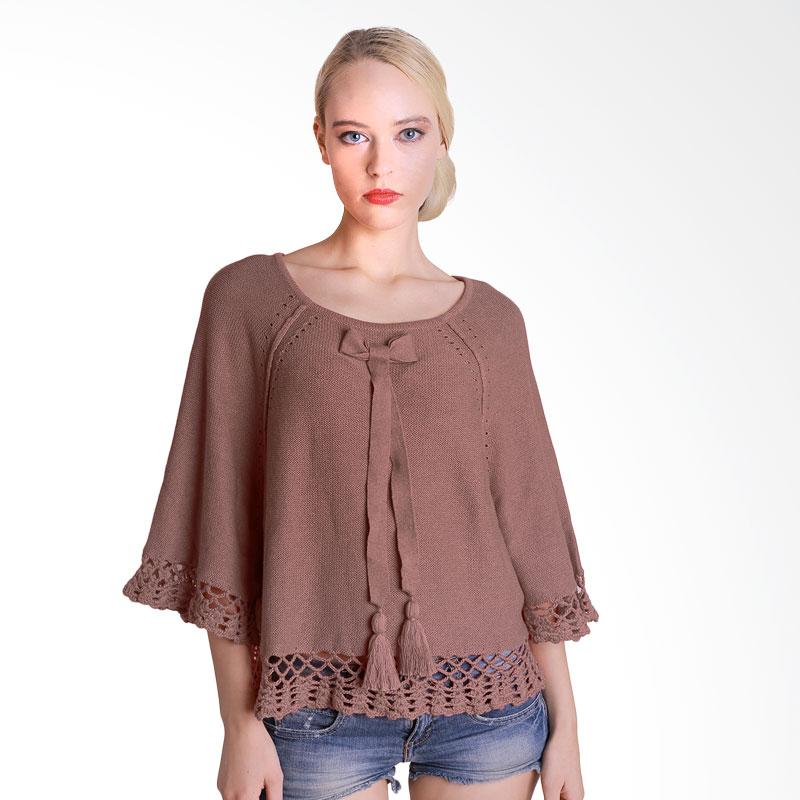 Gaia Clothe Line Crochet Ribbon Knit Blouse - Brown