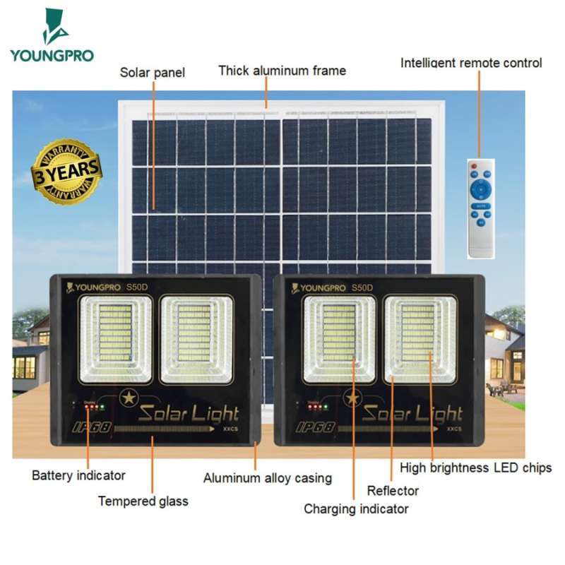 youngpro s50d solar panel led 50watt lampu taman tenaga surya 50w