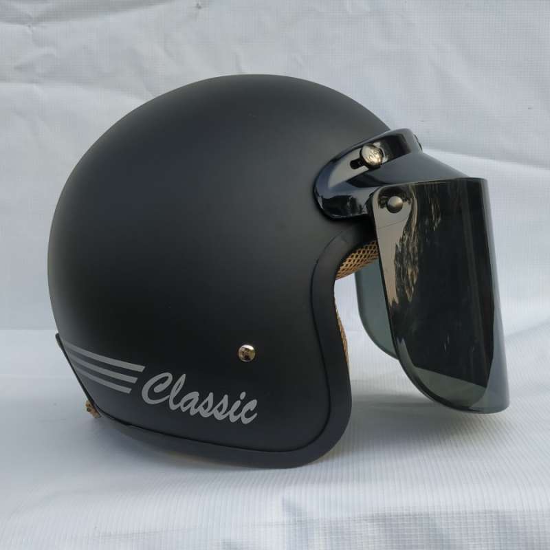 Jual Helm Retro Clasic Helm Bogo Dewasa Kaca Datar Hitam Doff Murah Mei 2021 Blibli