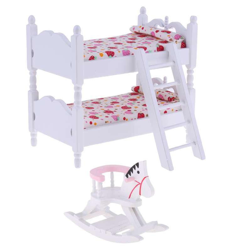Jual 1 12 Dollhouse Miniature White Wooden Furniture Children Bunk Bed Cockhorse Terbaru Juni 2021 Blibli