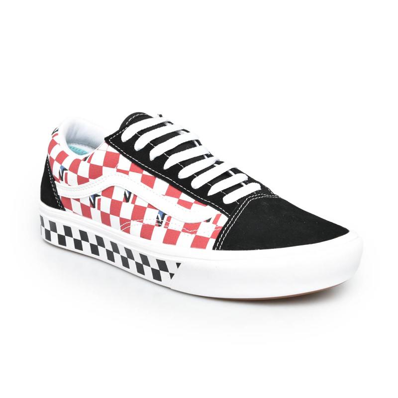 vans checkerboard black red