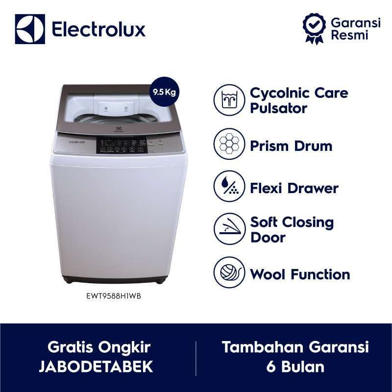 Jual Electrolux Mesin Cuci 1 Tabung 9 5 Kg Top Loading Ewt 9588h1wb Murah Mei 2021 Blibli