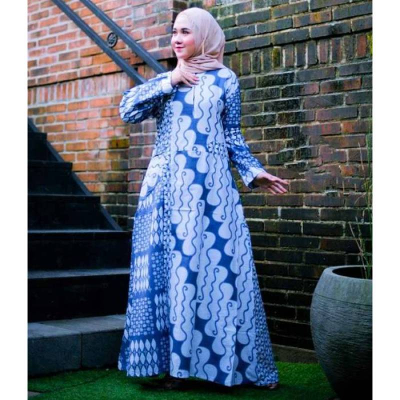 Jual Snoebel Mgh Gamis Batik Indigo Kombinasi Modern Remaja Dress Murah Mei 2021 Blibli