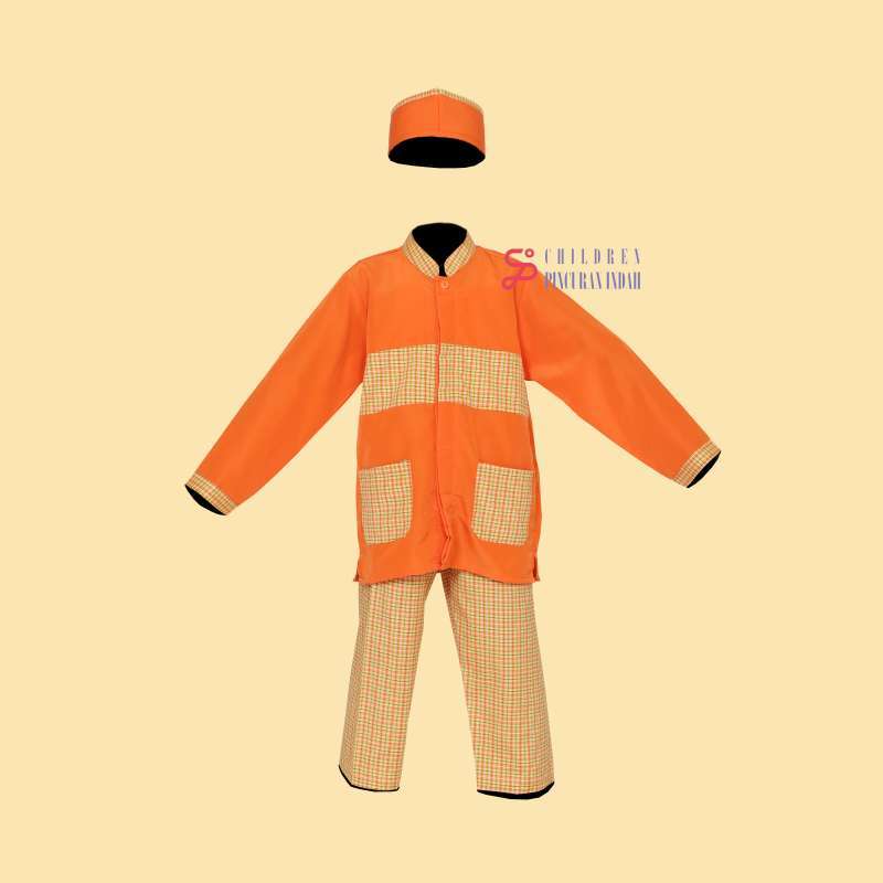 Jual Children Pincuran Indah Baju Seragam Muslim Tk Laki Orange Panjang Terbaru Juni 2021 Blibli