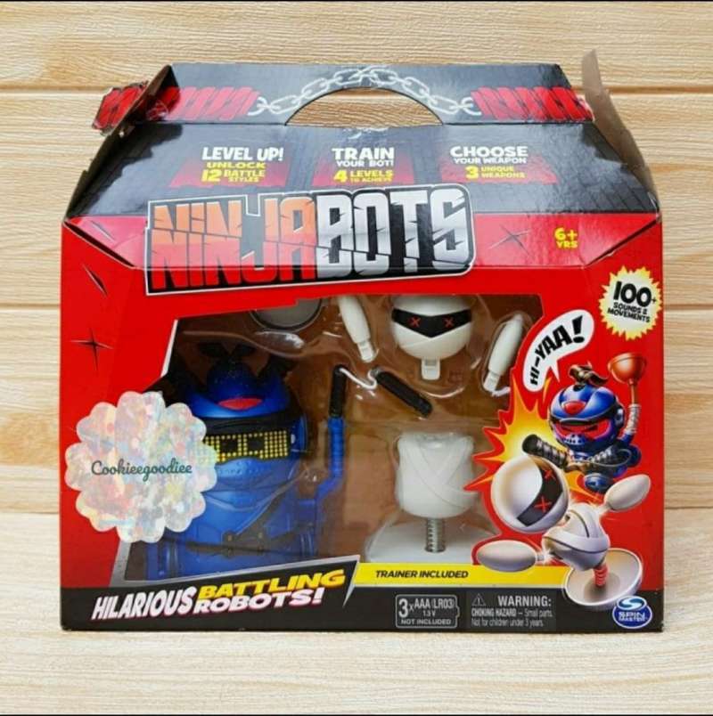 Ninja Bots Hilarious Battling Robot with 3 Weapons & Trainer - 2 Pack -  Blue/Red