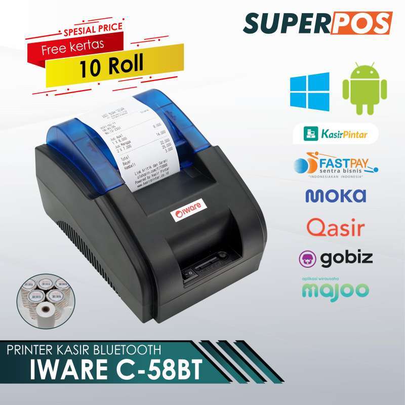PRINTER KASIR BLUETOOTH IWARE C-58BT FREE KERTAS 10 ROLL