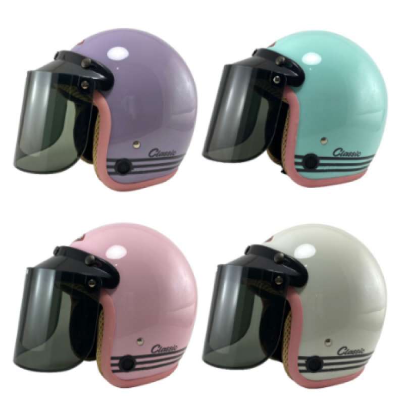 Jual Helm Bogo Dewasa Wanita Viral Warna Pastel Kaca Datar Cembung Retro Motor Sni Murah Mei 2021 Blibli