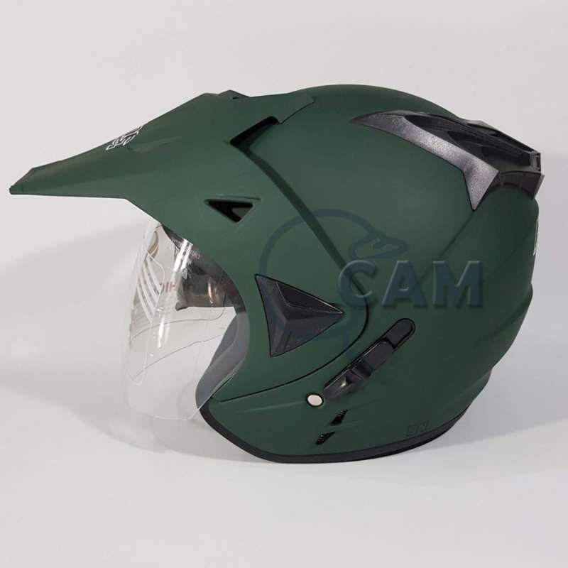 Jual Helm Motor SNI 2 kaca KNC trail cross hijau army doff di