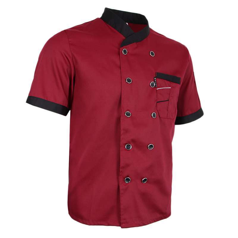 Homyl Solid Double Breasted Chef Jackets Coat Short Sleeves Shirt Kitchen Uniforms for Women Men 