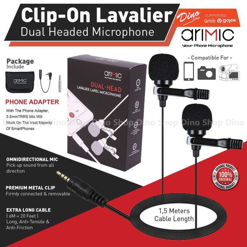ulanzi arimic dual head 1 5m lavalier microphone mic hp dslr kamera