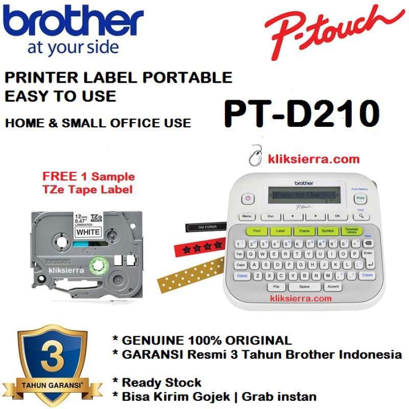 BROTHER PT-D210 PTouch Printer Label Barcode Original Garansi Resmi 3 Tahun