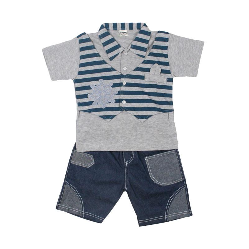 TOMPEGE TP 51302 Kerah Kecil Setelan Baju Anak Laki Biru .