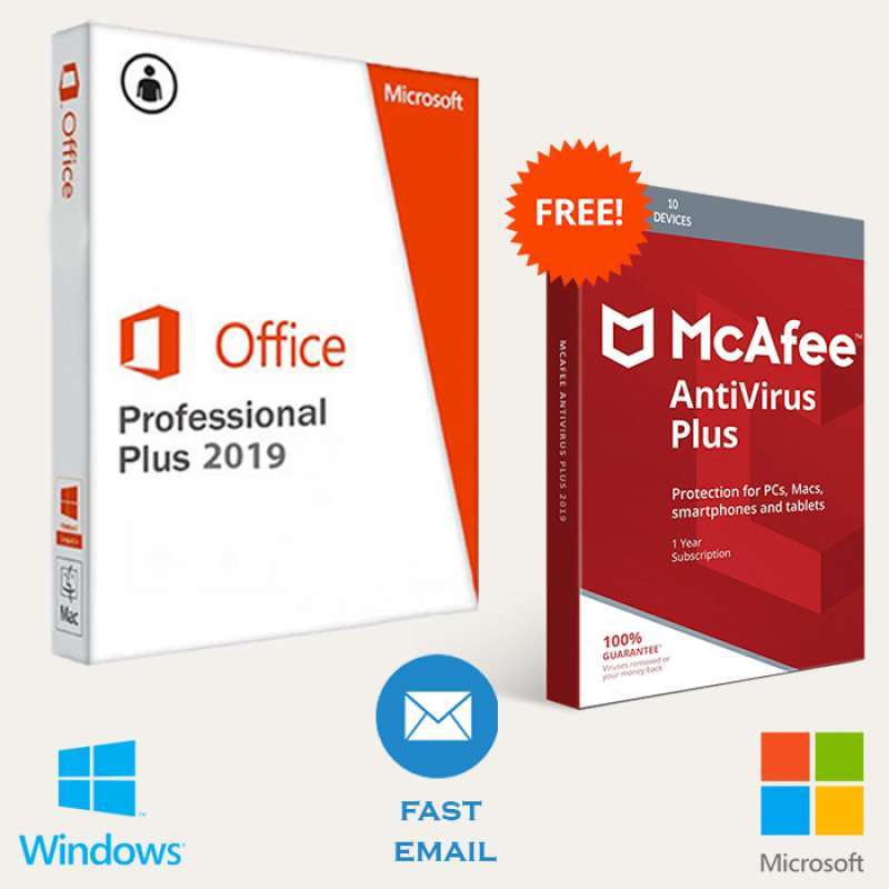 Microsoft Office 2019 Pro Plus Original Lisensi Lifetime Bonus Mcafee  Antivirus Plus Original