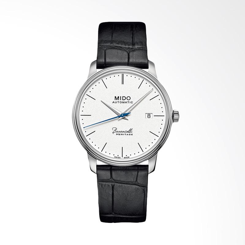 Mido M027 Baroncelli III Heritage Automatic Leather Strap Jam Tangan Pria  Black Silver