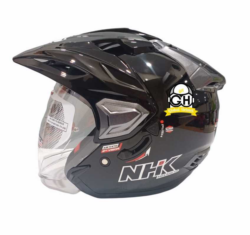 Jual HELM HALF FACE NHK PREDATOR CRYPTON SOLID BLACK DOUBLE VISOR