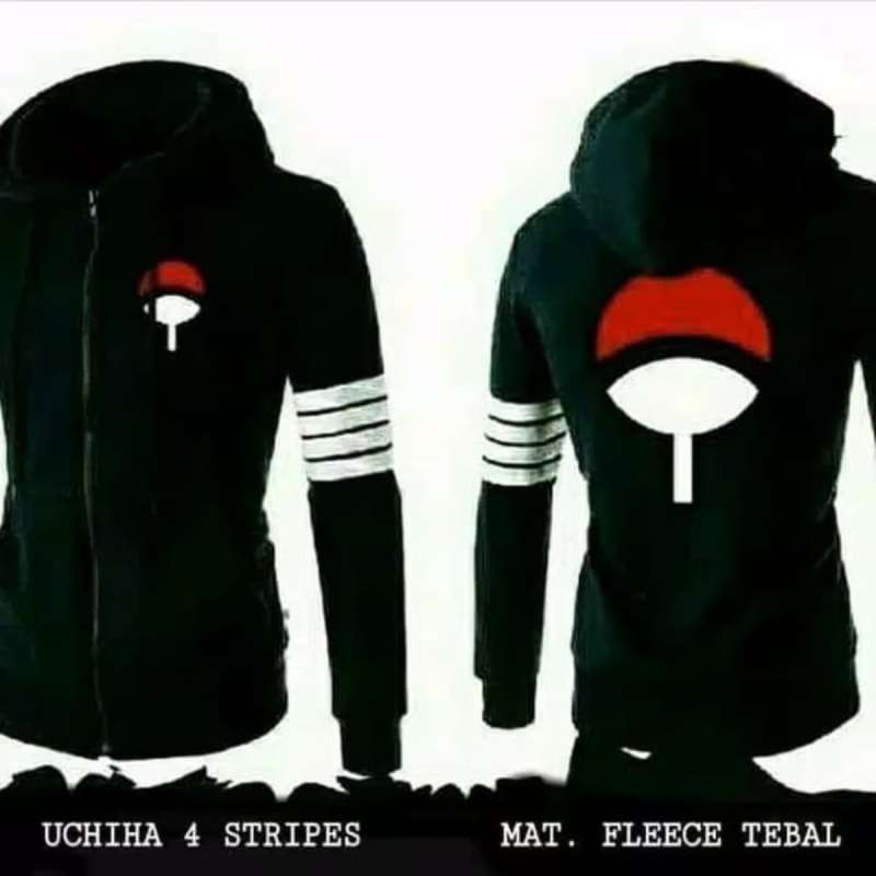 Jual Sweater Hoodie Anime Naruto Logo Uchiha 4 Stripe Black