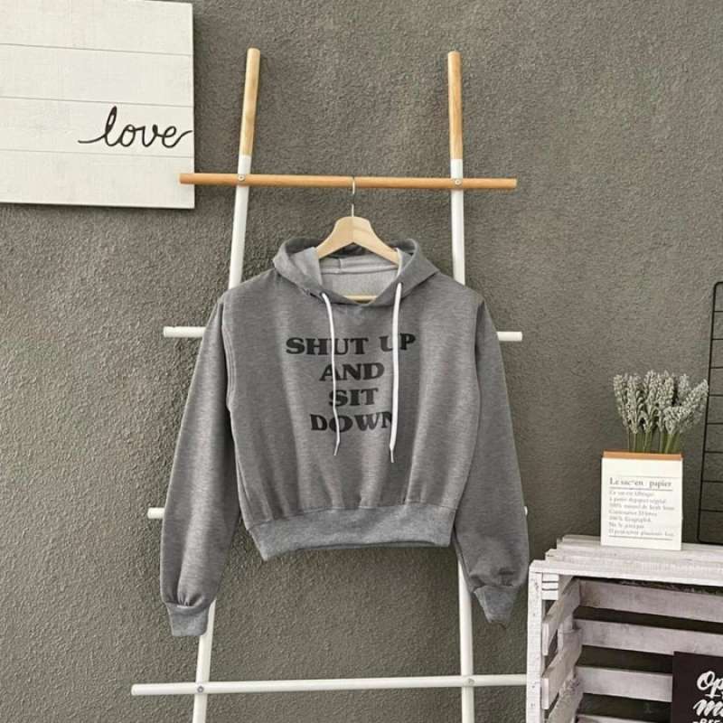 Promo HOODIE CROP WANITA KOREA SHUT UP 