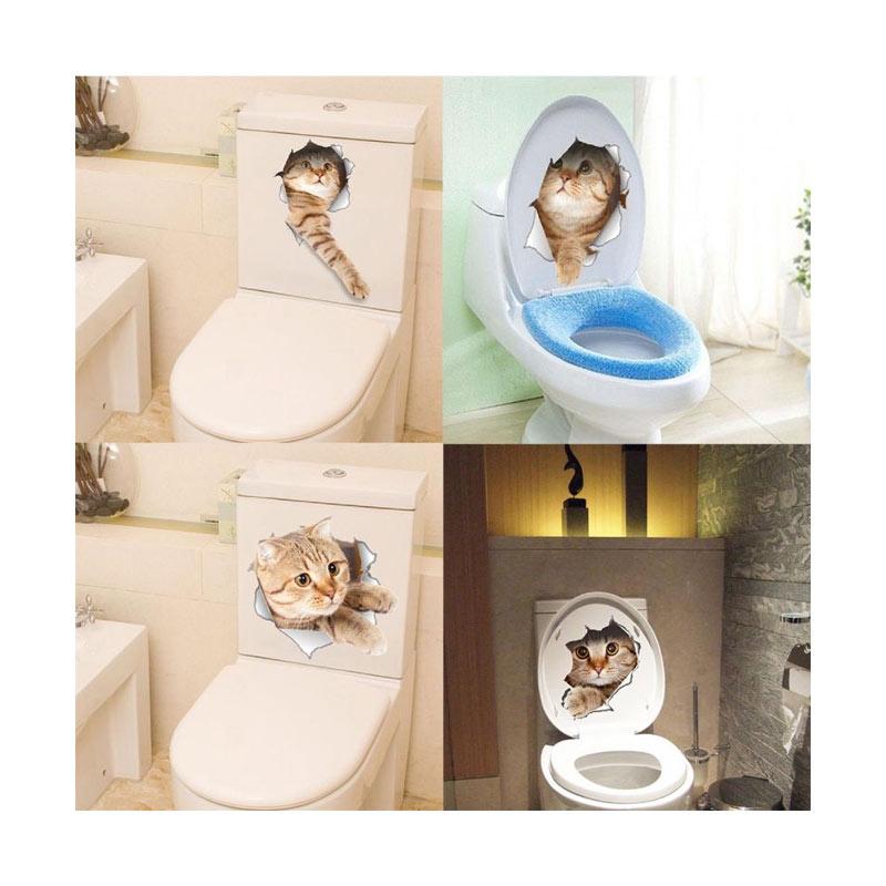 Jual Bluelans B Cute Cat Dog Pattern Toilet Lid Cover Decal Wall