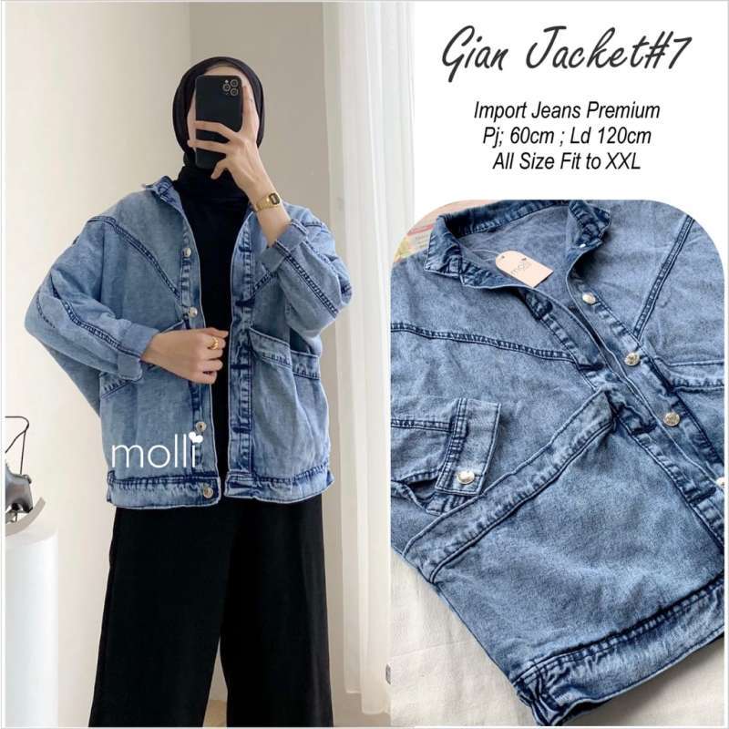 Jual GIAN 7 STYLE JAKET JEANS WANITA TERBARU LD 120 JUMBO OUTFIT