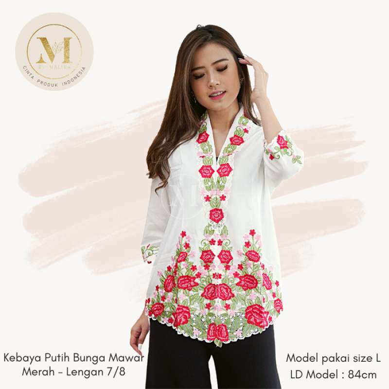 Promo Gratis Ongkir Baju Kebaya Encim Modern Putih Bunga Merah Lengan 7 8 Malika Di Seller King Street Kota Depok Jawa Barat Blibli