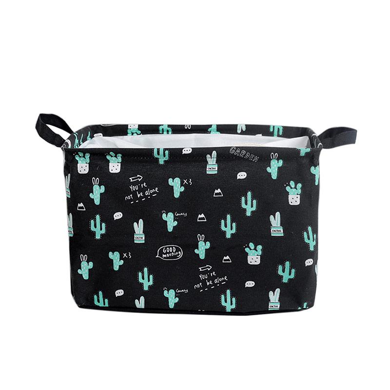 Jual Cactus Cotton Linen Laundry Basket Dirty Clothes Bathroom