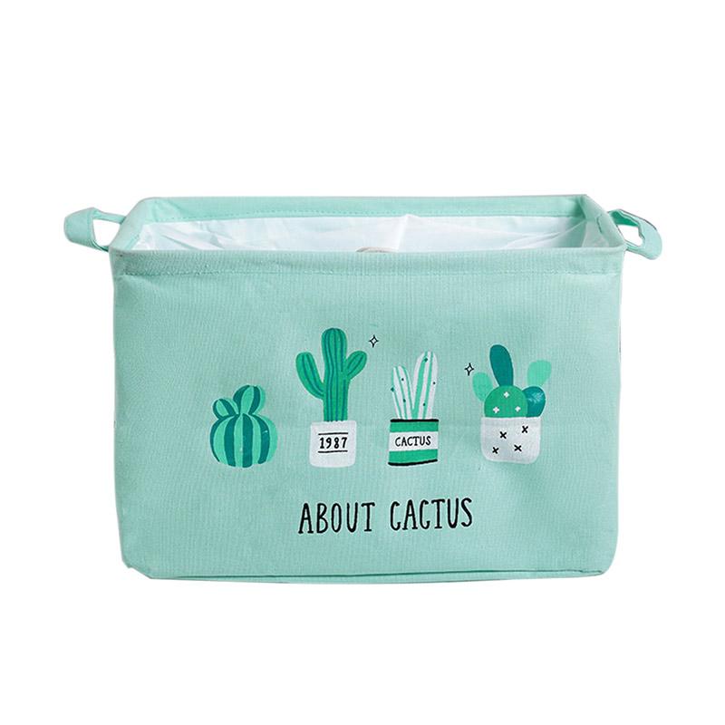 Jual Cactus Cotton Linen Laundry Basket Dirty Clothes Bathroom