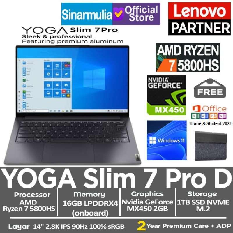 Jual Lenovo Yoga Slim 7 Pro D Ryzen 7 5800HS 1TB SSD 16GB MX450