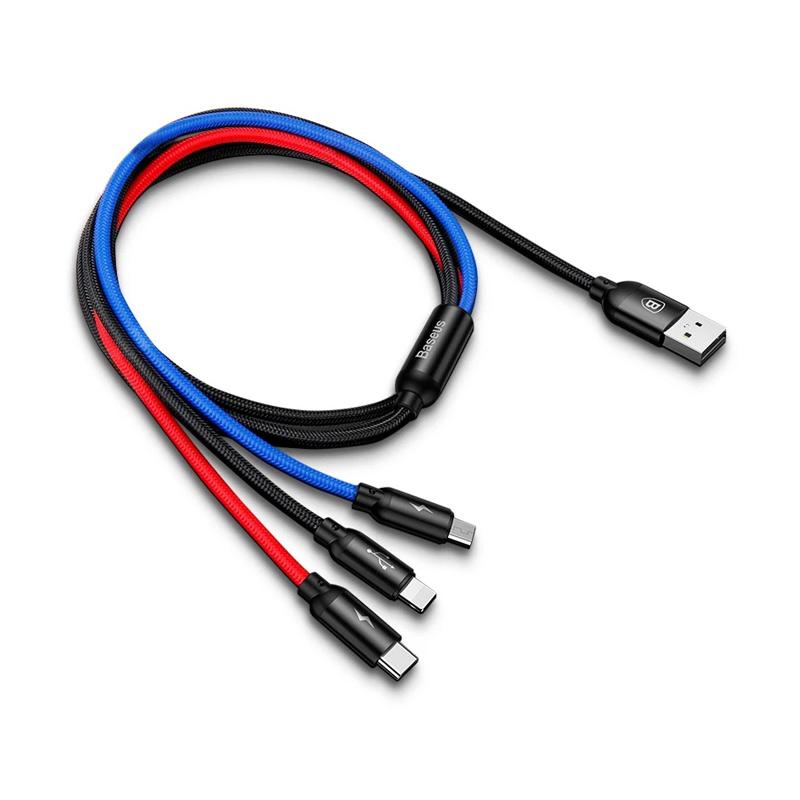 baseus 3 in1 usb cable for iphone samsung htc data charging cable lightning type c micro usb android phone cable