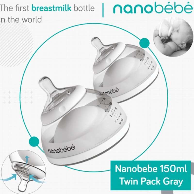 Nanobebe Breast Milk Bottle 150ml Gray Twin pack (2pcs) Botol Susu Bayi