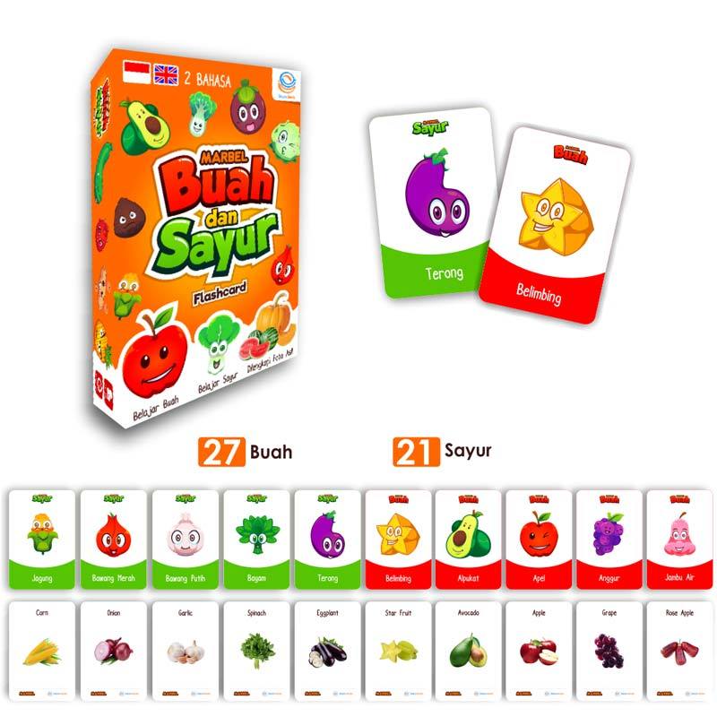 Jual Marbel 3in1 Paket Flashcard Game Buah Sayur Fauna Hewan