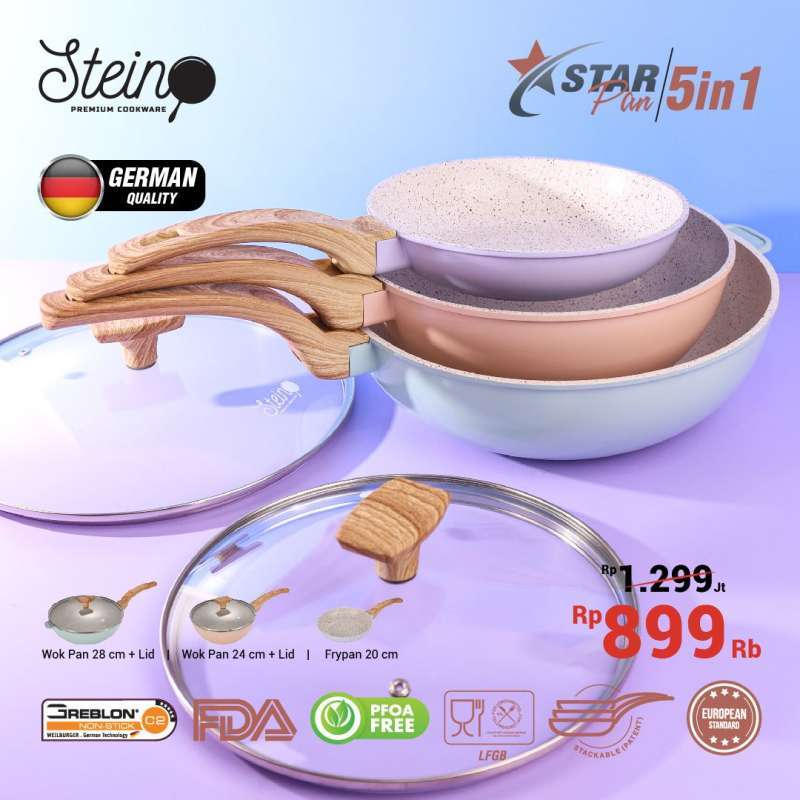 Jual Stein Cookware Star Pan 5 in 1 Stackable Pan Panci Set di Seller  Steincookwareid - Tomang, Kota Jakarta Barat | Blibli